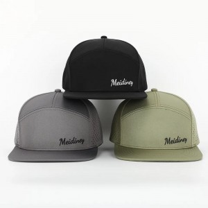 OEM personalizat de înaltă calitate Logo Luxury 7 Panel Snapback Cap pentru adulți Flat Bill Snap Back Back cu găuri tăiate cu laser