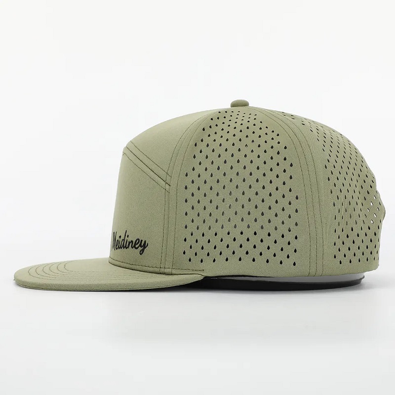 OEM personalizat de înaltă calitate Logo Luxury 7 Panel Snapback Cap pentru adulți Flat Bill Snap Back Back cu găuri tăiate cu laser