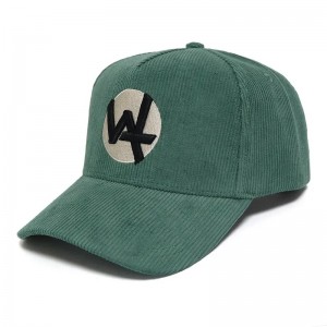 Capace de baseball la fabrică Direct 5 Panou Cap Cap Baseball Green Corduroy Pat cu 3D Puff Brodery Logo Botton Sweat Band Caps de iarnă