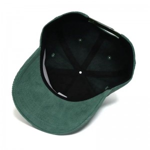 Capace de baseball la fabrică Direct 5 Panou Cap Cap Baseball Green Corduroy Pat cu 3D Puff Brodery Logo Botton Sweat Band Caps de iarnă