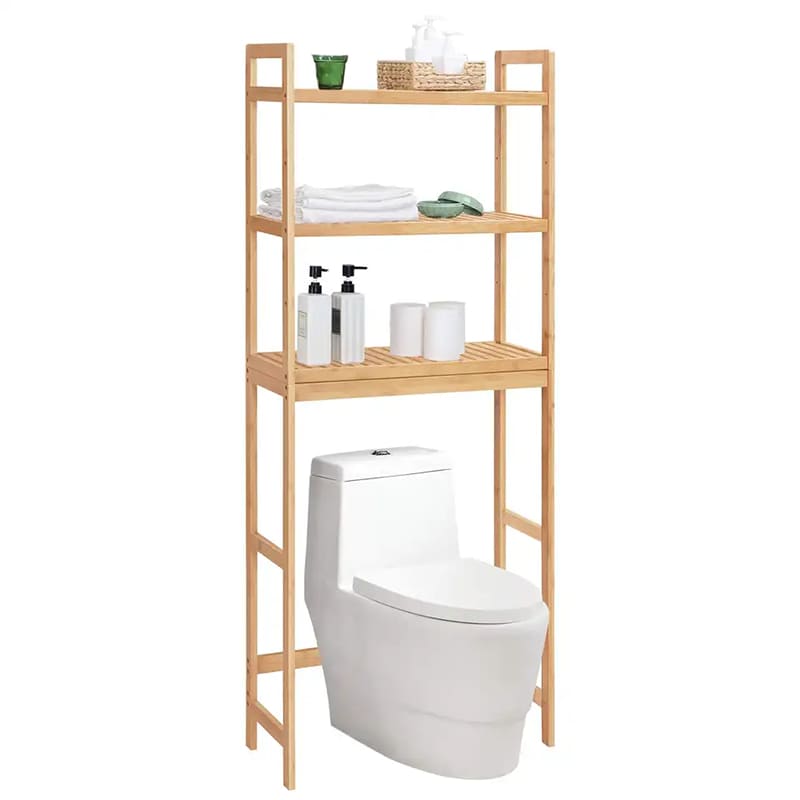 Organizator de dulapuri pentru baie de bambus personalizabil pe 3niveluri de pe raft de depozitare a toaletei