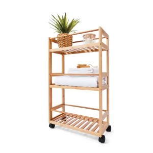 Trei straturi de rulare a vehiculului multifuncțional cu cărucior portabil cu raft de bambus cu raft de bambus