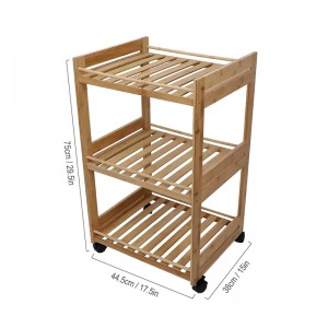 Trei straturi de rulare a vehiculului multifuncțional cu cărucior portabil cu raft de bambus cu raft de bambus