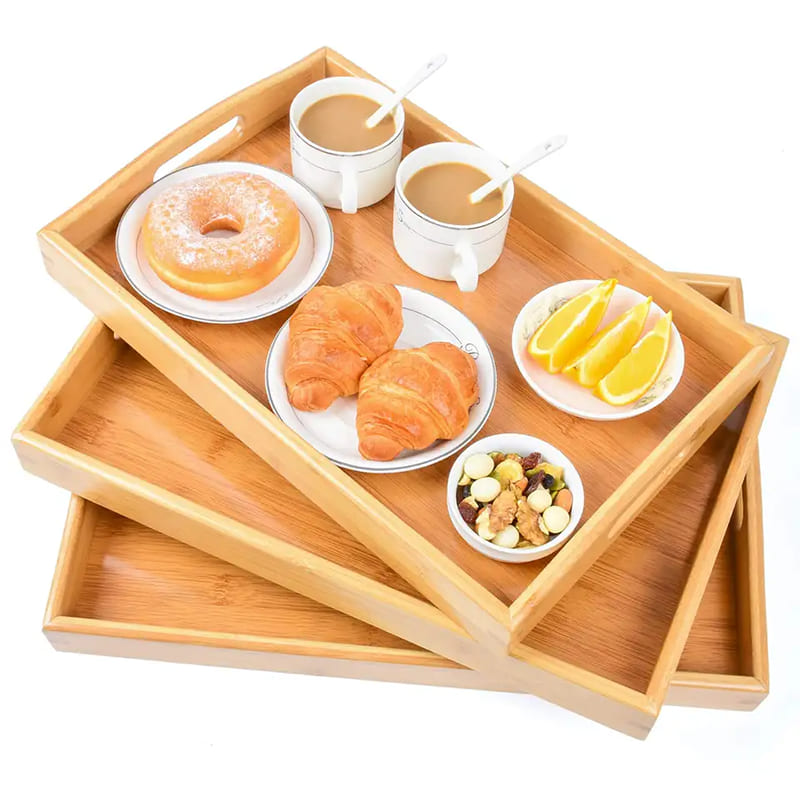 Tava de bucătărie cu 3 bucăți de service cu tavă cu bucătărie cu set de tavi de bambus mâner (1)