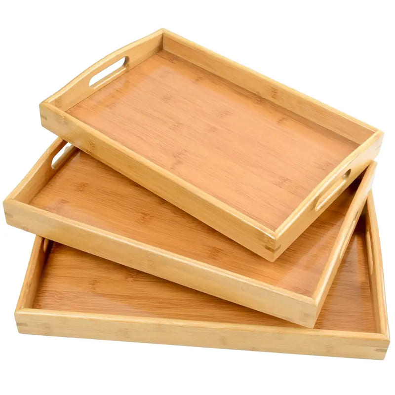 Tava de bucătărie cu 3 bucăți de service cu tavă cu bucătărie cu set de tavi de bambus mâner (1)