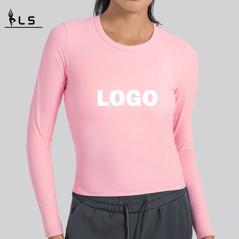 SC10271 Reculare de yoga respirabilă top gimnastică tricou cu mânecă lungă cu mânecă rotundă tricouri cu gât rotund