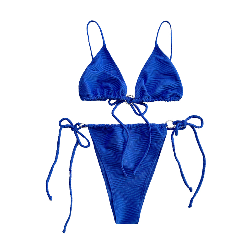 Costum de baie din două piese cu model albastru cu curea cu curea de inel special de pânză din două piese