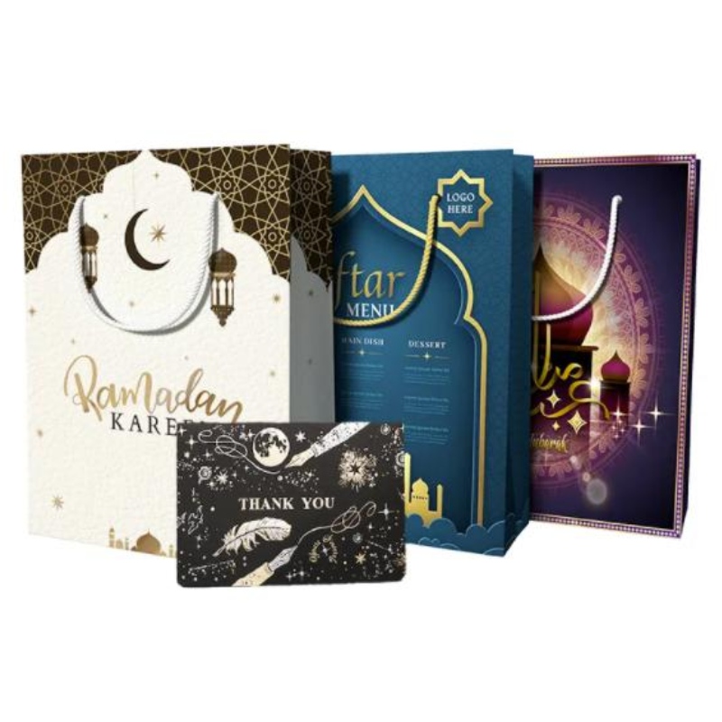 Design personalizat reutilizabil Eid Mubarak Ramanda Musline Islamic Festival Shopping Shopping Packaging Paper Bags cu mânere