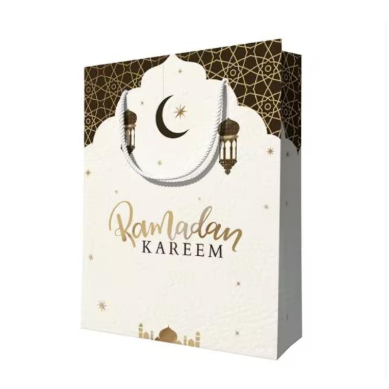 Design personalizat reutilizabil Eid Mubarak Ramanda Musline Islamic Festival Shopping Shopping Packaging Paper Bags cu mânere