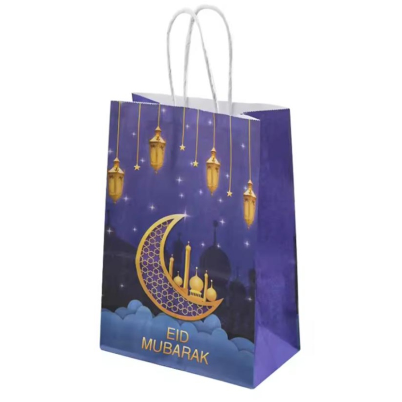 Eid Eid Mubarak Party Cadou Kraft Paper Bag pentru festival musulman islamic Decorat Party Party Ramadan Gunie Baghes