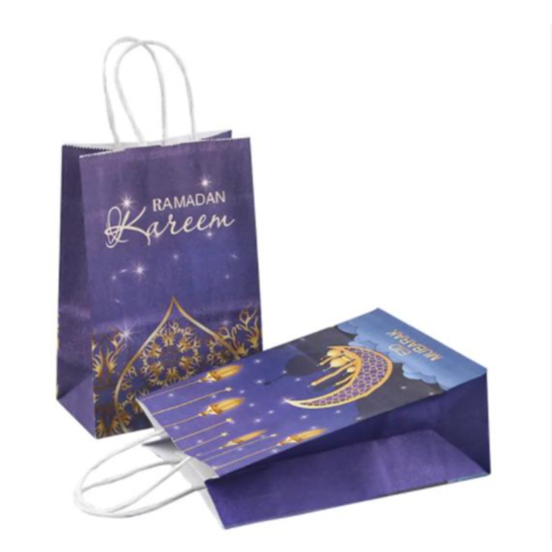 Eid Eid Mubarak Party Cadou Kraft Paper Bag pentru festival musulman islamic Decorat Party Party Ramadan Gunie Baghes
