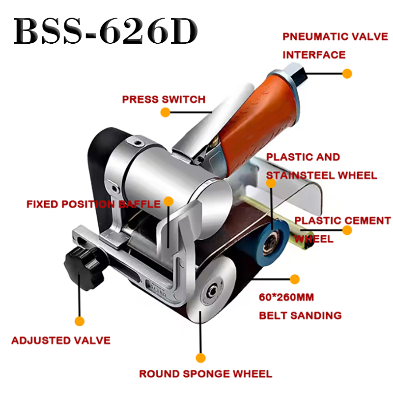 Hand-held Industrial-grade Pneumatic Belt Pneumatică Sander Pneumatică BELL PNEUMATIC CHSS cu ridicata BSS-626D Mașină de desen cu sârmă pneumatică 60*260 Centură de oțel inox