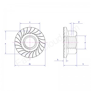 piuliță hexagonală cu flanșă cu zimțuri