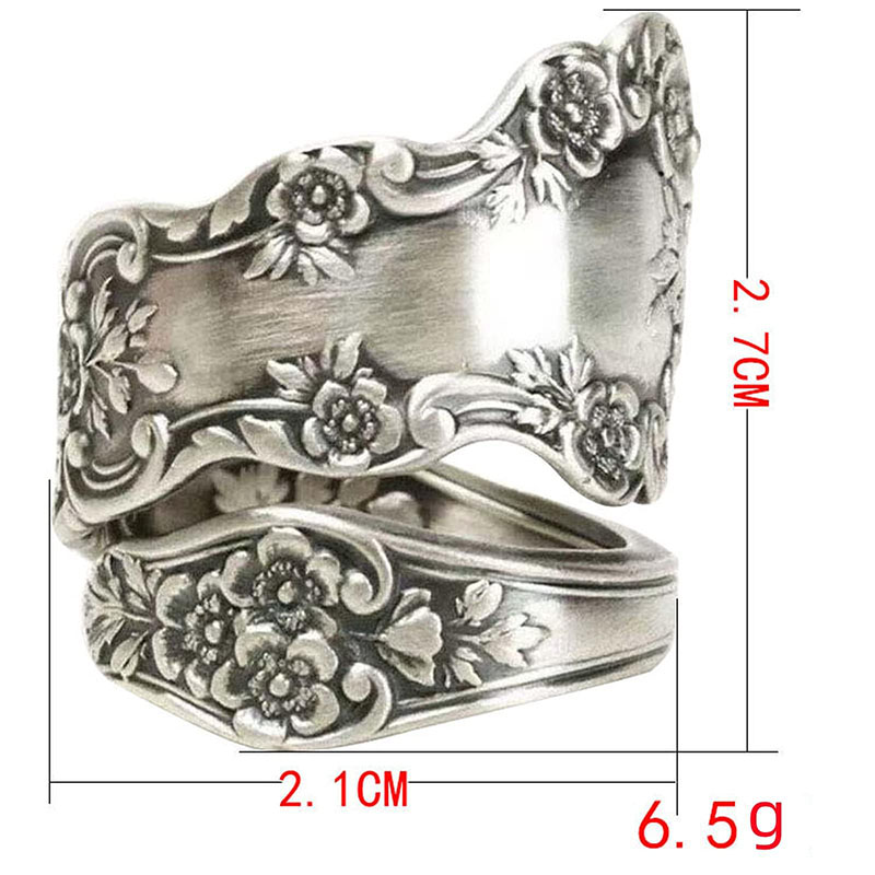 Hongde 925 Sterling Silver Inel cu lingura oxidat Inel reglabil \„Limbajul florilor de epocă\