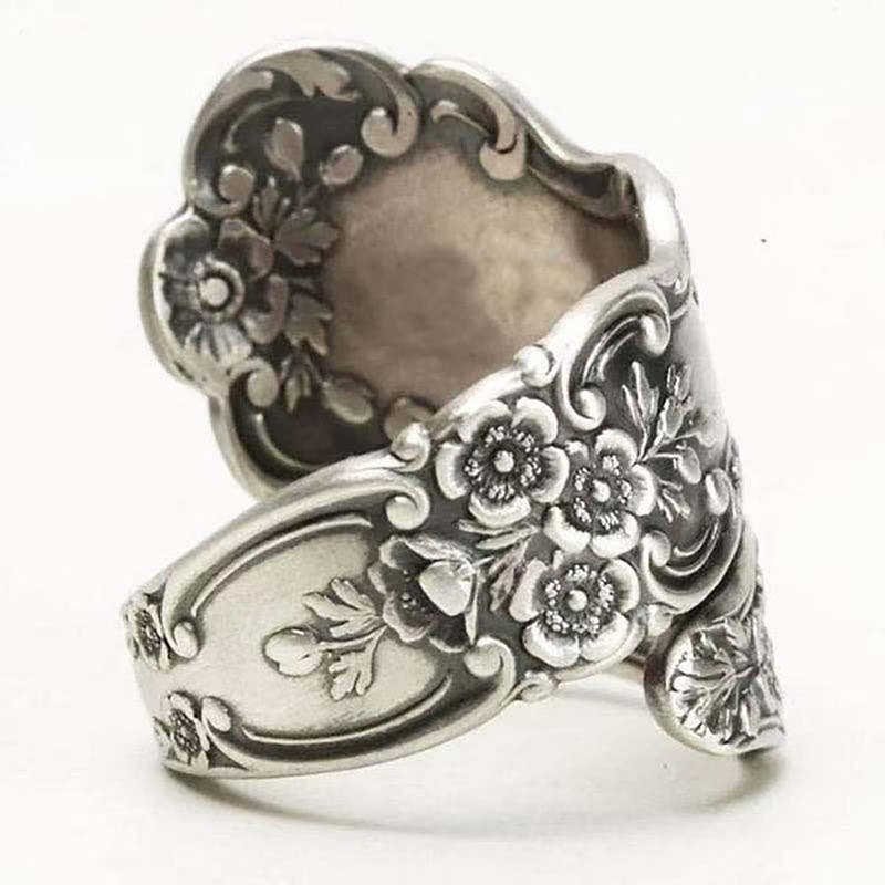 Hongde 925 Sterling Silver Inel cu lingura oxidat Inel reglabil \„Limbajul florilor de epocă\