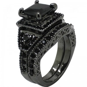 Hongde Black Onyx Princess Cut Anniversary Nunta Mireasa Inel Diamond pentru femeie pentru barbat