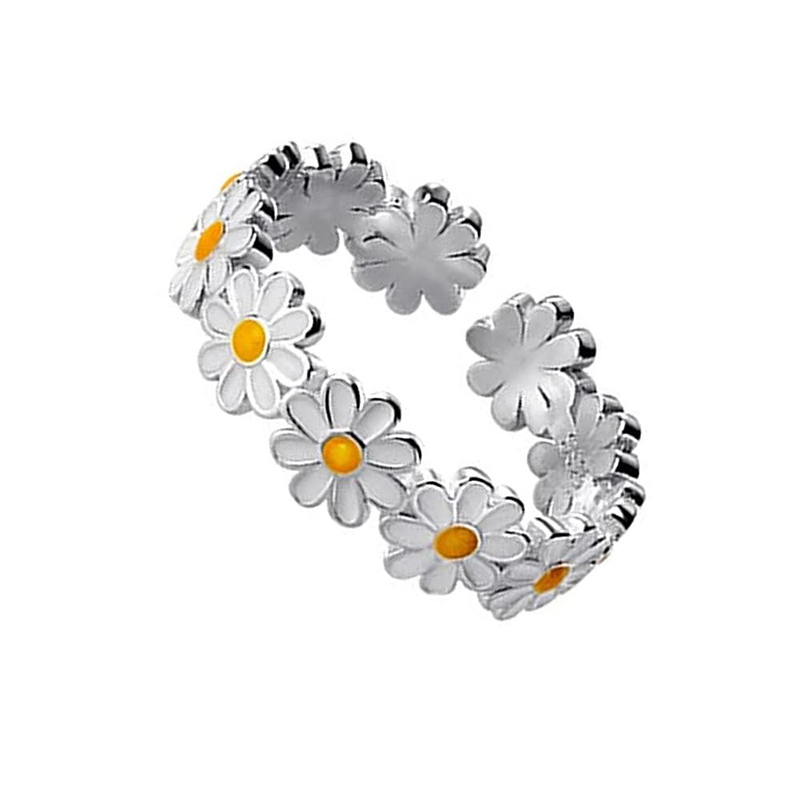 Hongde Lovely Daisy Flower Rings Inel deschis ajustabil Daisy Delight Inel pentru femeie pentru barbat