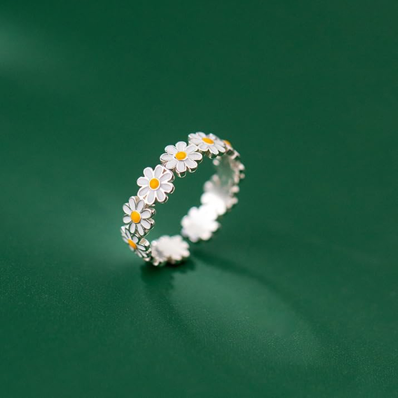 Hongde Lovely Daisy Flower Rings Inel deschis ajustabil Daisy Delight Inel pentru femeie pentru barbat