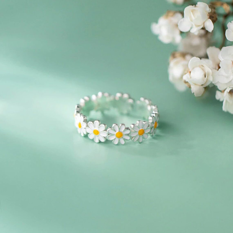 Hongde Lovely Daisy Flower Rings Inel deschis ajustabil Daisy Delight Inel pentru femeie pentru barbat