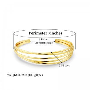 Hongde Clasic simplu multi-strat de argint-bratara deschisa placata cu aur