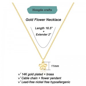 Colier Hongde Golden Bloom 2-------Colier placat cu aur de 14K pentru femei - Colier cu pandantiv, floare delicată, frunză, mărgele, copac, albină, soare, bar, infinit, stea, săgeată, lacrimă, fluture, bijuterii simple