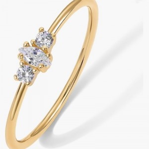 Aur elegant de 18k-Placat 925 inel de argint sterlin cu marchiz și rotund-Cut Cubic Zirconia Stones - bandă de implicare minimalistă în stivuire