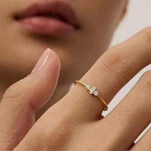 Aur elegant de 18k-Placat 925 inel de argint sterlin cu marchiz și rotund-Cut Cubic Zirconia Stones - bandă de implicare minimalistă în stivuire
