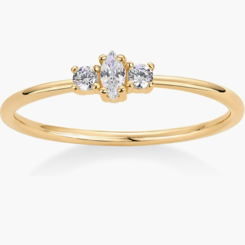 Aur elegant de 18k-Placat 925 inel de argint sterlin cu marchiz și rotund-Cut Cubic Zirconia Stones - bandă de implicare minimalistă în stivuire