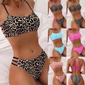 2025 Noua Cruce sexy europeană și americană - Border Leopard Print Two - Costum de baie pentru bikini pentru femei QT25002 Preț:$79.99
