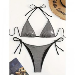 Nou 2025 european și american-Stil solid-Culoare lace sexy două-costum de baie pentru femei. Trei-Bikini de plajă în culoare metalică 8865 Preț:$79.99