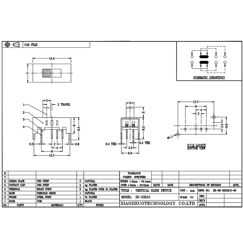 Comutator de diapozitive SS23D15 Langht Lancher Mini Jucărie Comutator de bandă glisantă