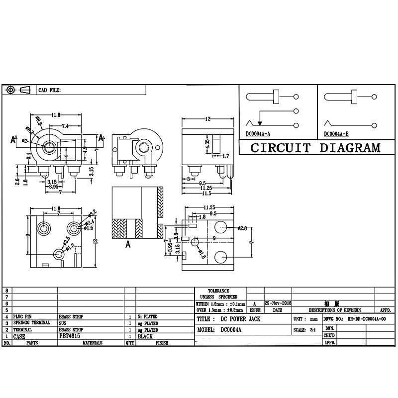 DC DC DC-0004A, priză mică a aparatului de uz casnic pentru purificatoare de apă, două-Pinul de încărcare a suprafeței cu o coloană de poziționare