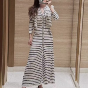 V-Set de rochii cu dungi tricotate fără mâneci cu gât