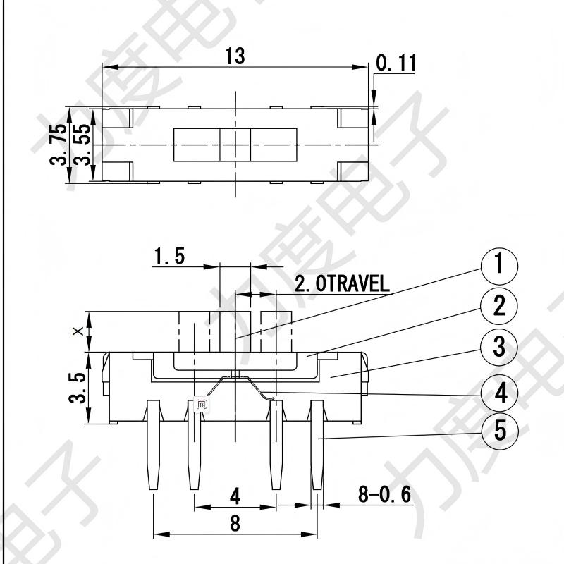 comutator glisant MSS-23D19 opt-știft orizontal/comutator vertical fixat/fără ace trei-poziție