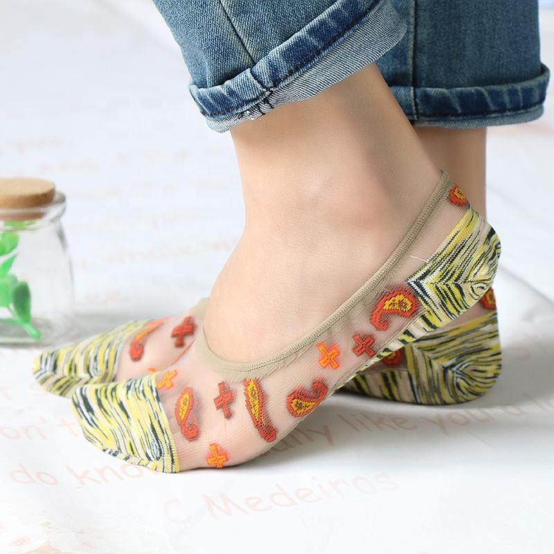 Summer hot sale Invisible colorful fashion crystal silk low cut socks.jpg